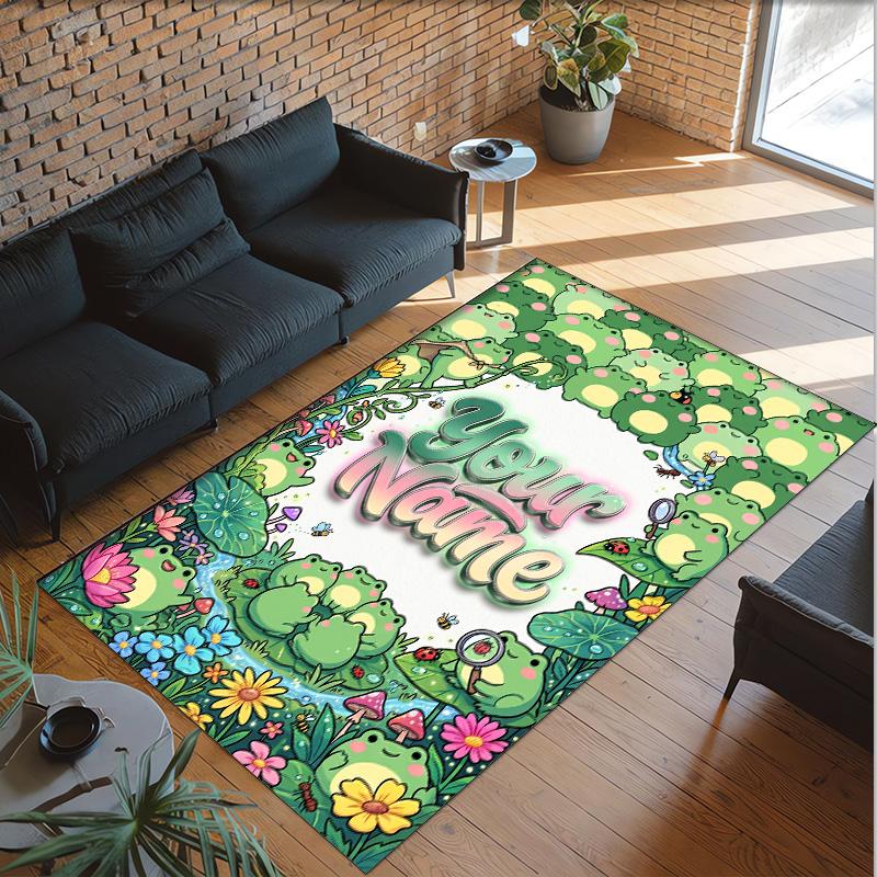 Forest Nature Theme Crystal Velvet Rug Personalized Custom Name Text Soft Floor Mat Home Decor