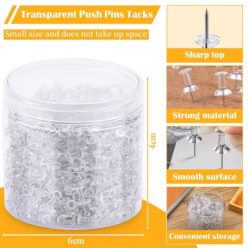 100pcs/box Transparent Transparent Push Pins Plastic Reusable Push Pins Tacks Sharp Point Rust Resistant Thumb Tacks