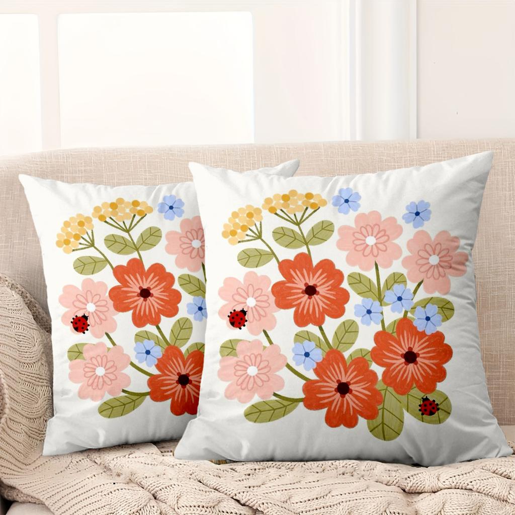 1 Pieces Floral Ladybug Print Square Throw Pillow Covers Pattern Cushion Cover Suitable For Sofa Bedroom Car Pillow Cover