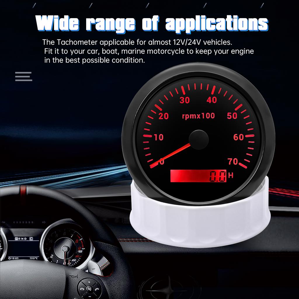 AD 85MM Auto Tachometer Red Pointer 7000 RPM Tacho Meter with LED 7Colorlight Diesel Engined Car Meter SENSOR For 1-12 Cylinders