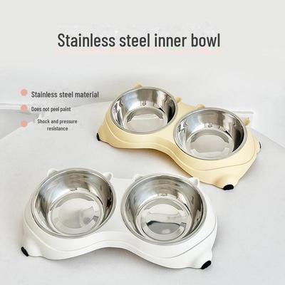 Neslystanti dviguba augintinio dubenėlė: Makaronų spalvos nerūdijančio plieno indas maistui ir vandeniui