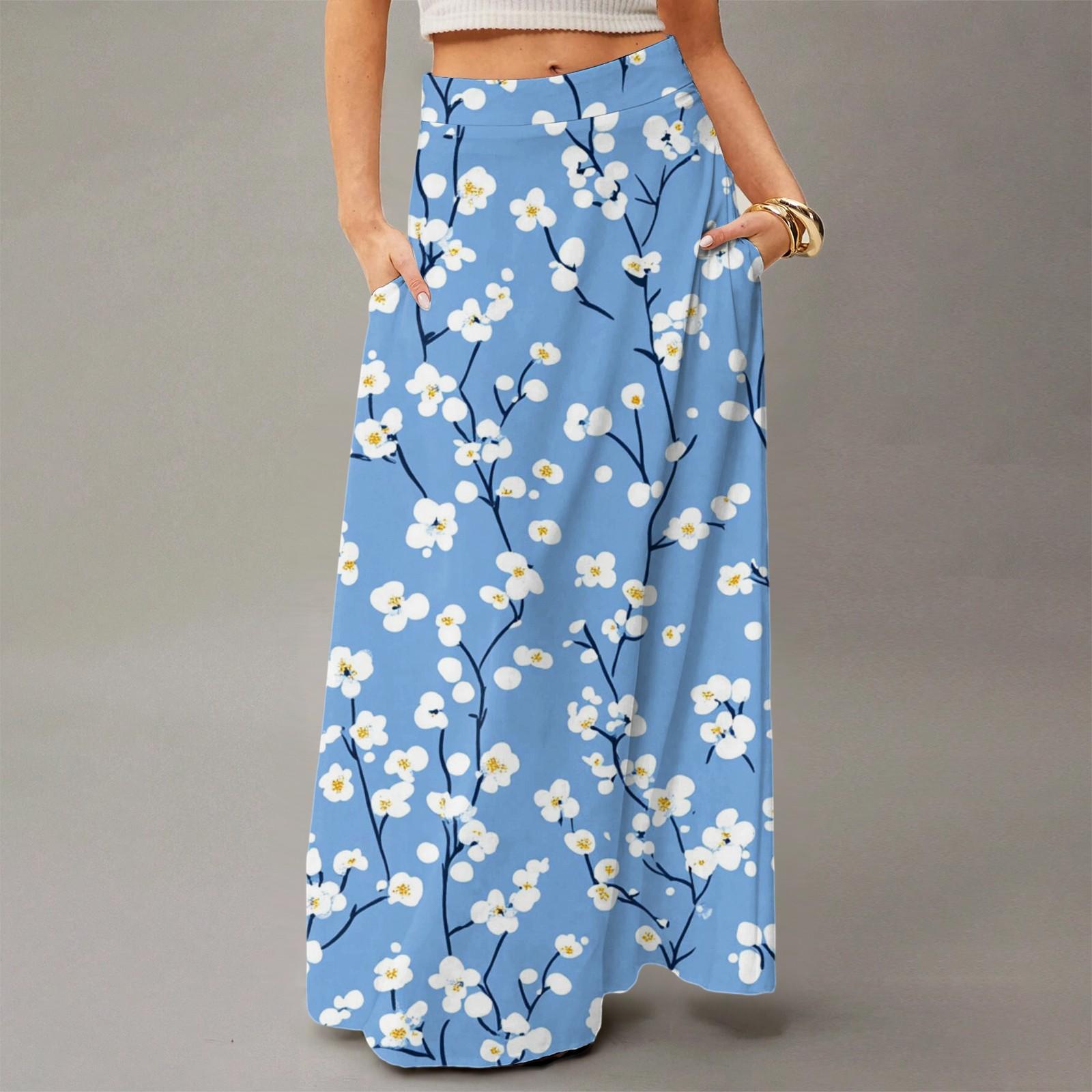 

Женское струящееся платье макси, обычная повседневная юбка в стиле бохо с цветочным принтом XXL