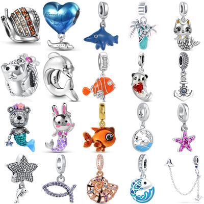 925 Silver Mermaid Conch Whale Anchor Charms DIY Beads for Women Bracelet Pendant Fashion Jewelry