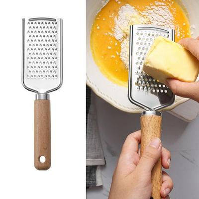 Stainless Steel Cheese Grater Handheld Non-Slip Cheese Grater Flat Quickly Wooden Handle Lemon Zester for Kitchen Accessories