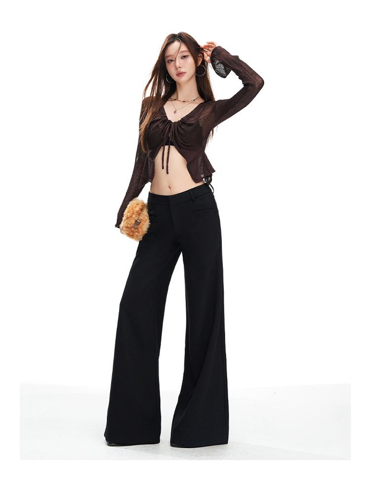 American Women's Spring 2026 Loose Low-Waist Micro-Flare Suit Pants - Slimming Casual Trousers