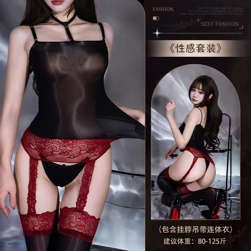 Sex underwear horse oil sexy oily neck sling oily pure want to open gear contrasting color knee sling