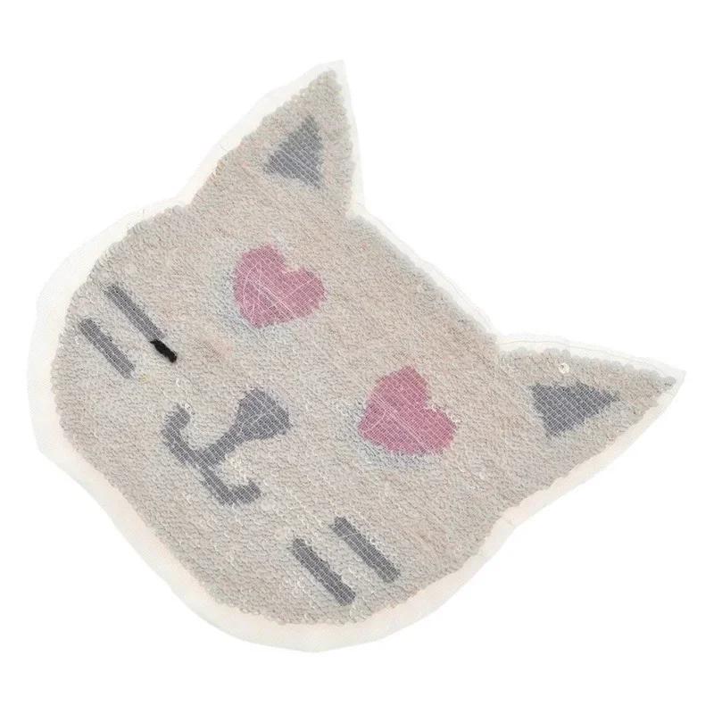 New Cat AB Face Color Changing Patch Cartoon Flipped Sequin Fabric Patch Personalized DIY Clothing Loopholes Changed Style Patch