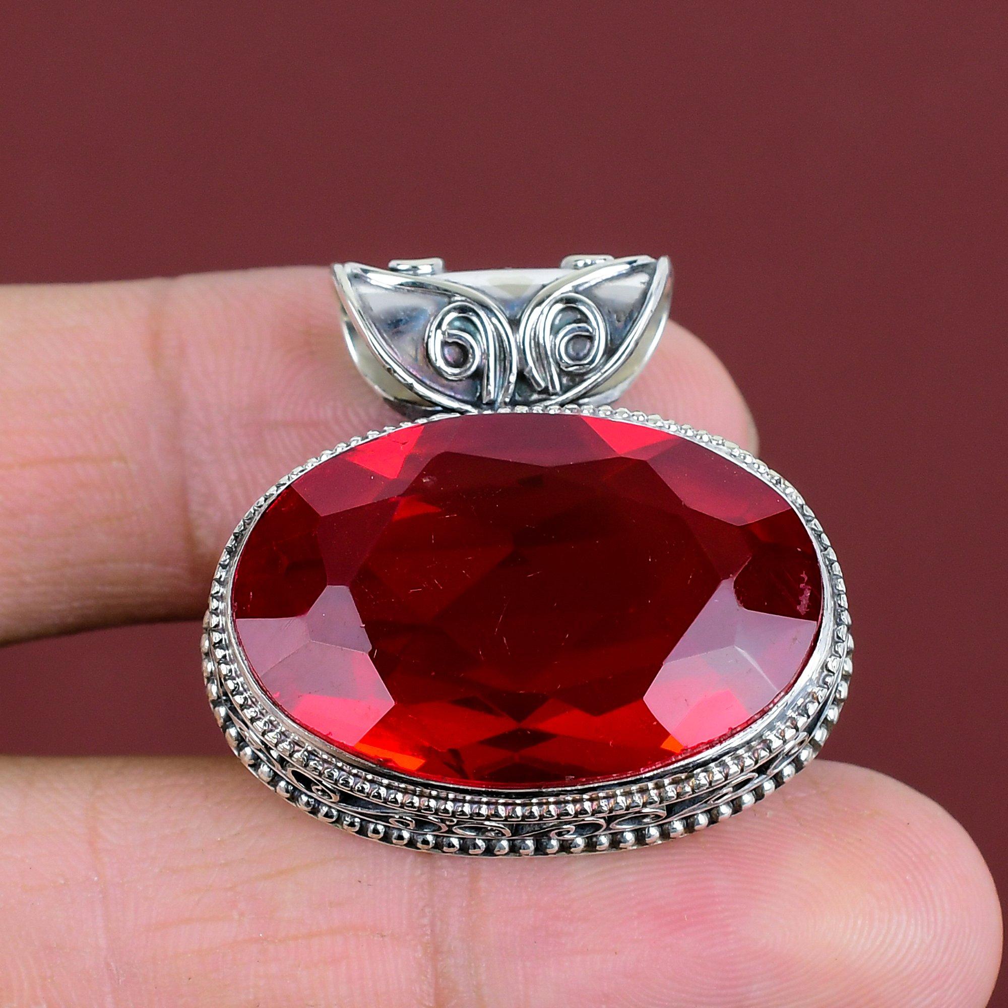 Faceted Mozambique Garnet Pendant 925 Sterling Silver Pendant Vintage Pendant Mozambique Garnet Gemstone Jewelry Handmade Pendant For Gifts