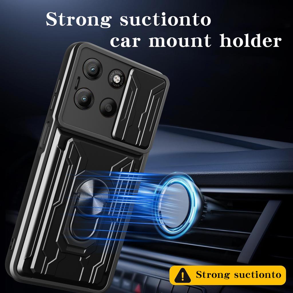 For Motorola Moto G15 4G Case PC+TPU Kickstand Phone Back Cover with Camera Slider
