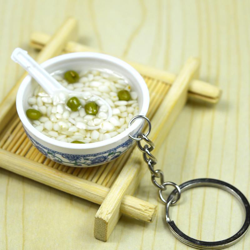 Chinese Style Realistic Noodle Keychain, 4cm Blue and White Porcelain Bowl, Food Play Prop.