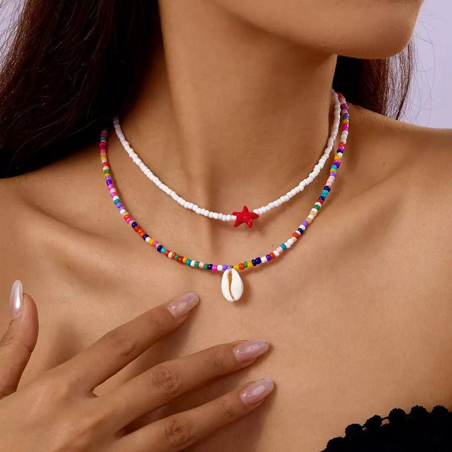 

Noter New Bohemia Women Necklace Ocean Style Shell Starfish Short Collar Seed Beads Choker Colar Leisure Versatile Accessories