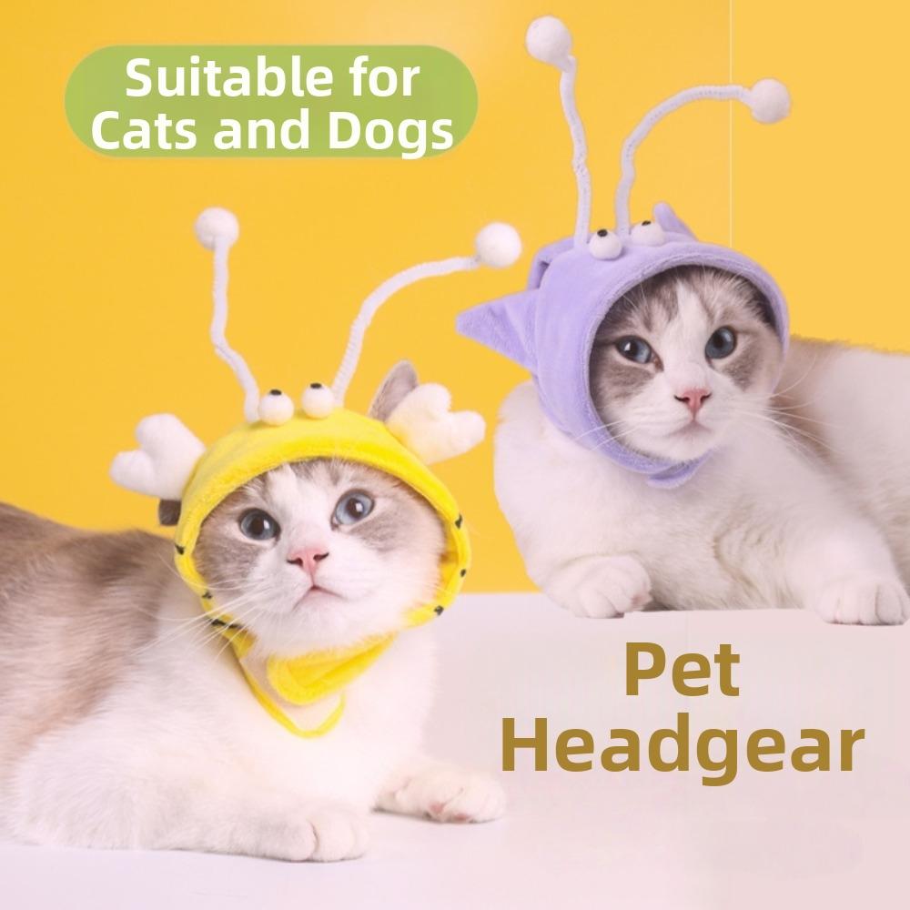 Warm Plush Headgear Cat Bee Headdress with Teaser Stick Hat Pet Cosplay Headwear  Cosplay Party
