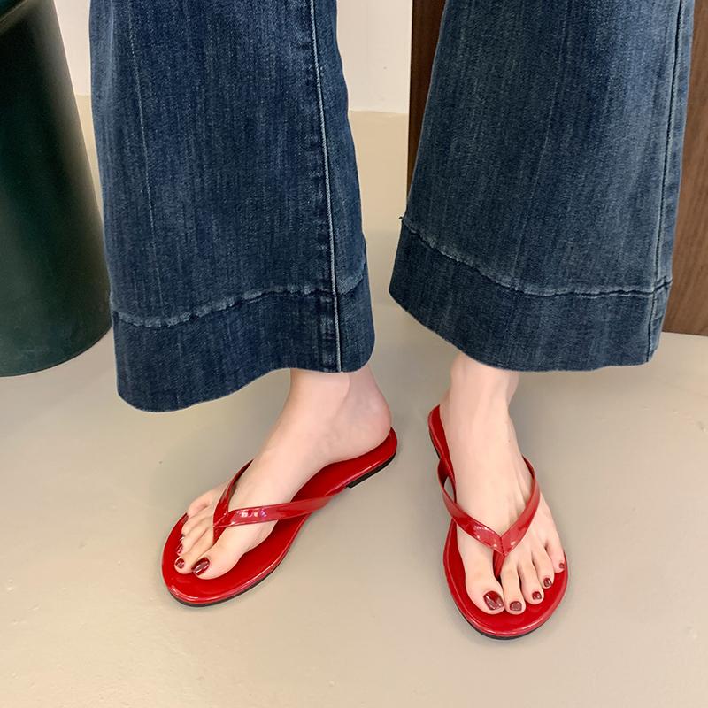 New Flat Sandals Summer New Round Head Shallow Mouth Clip Toe Cross Thin with Soft Sole Anti-slip Wear-resistant Slippers