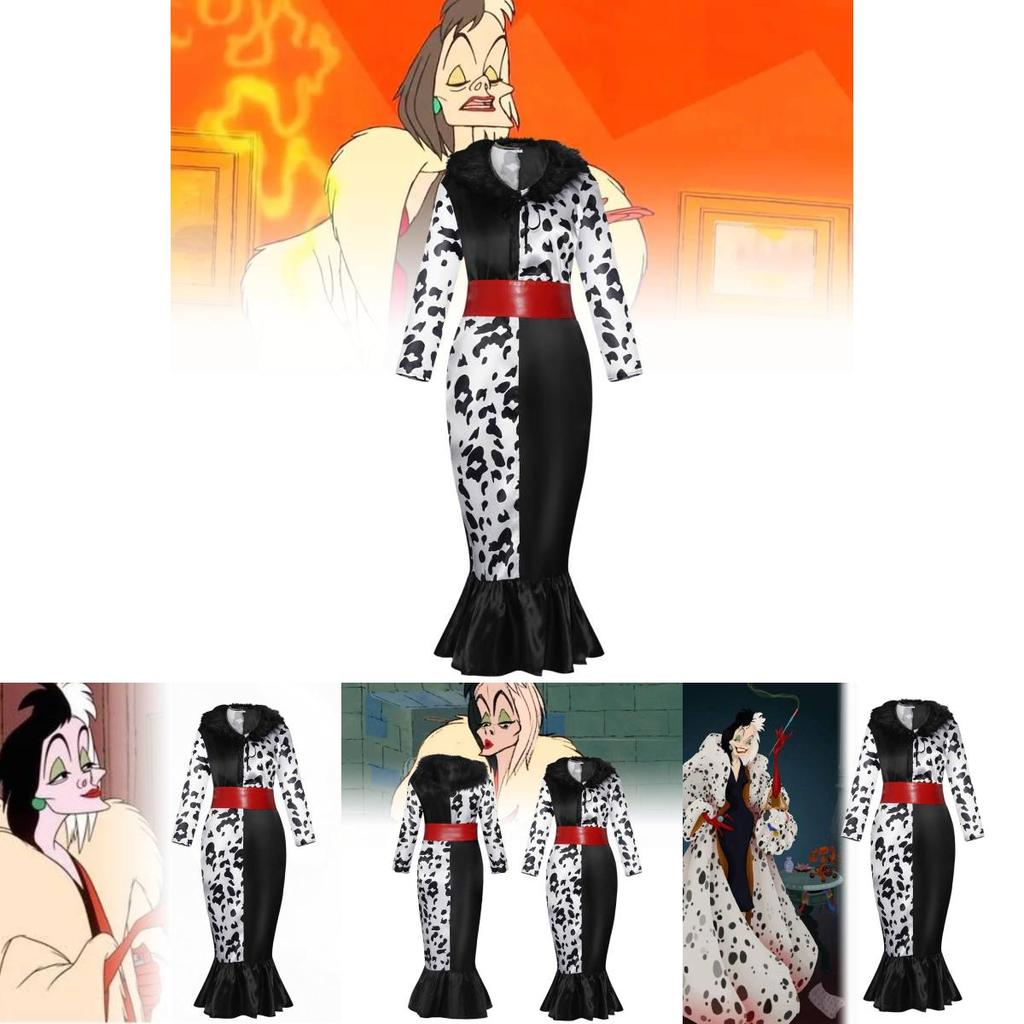 Fantasy-themed Cruella Cosplay Dress With Soft Fabric And Fur Collar