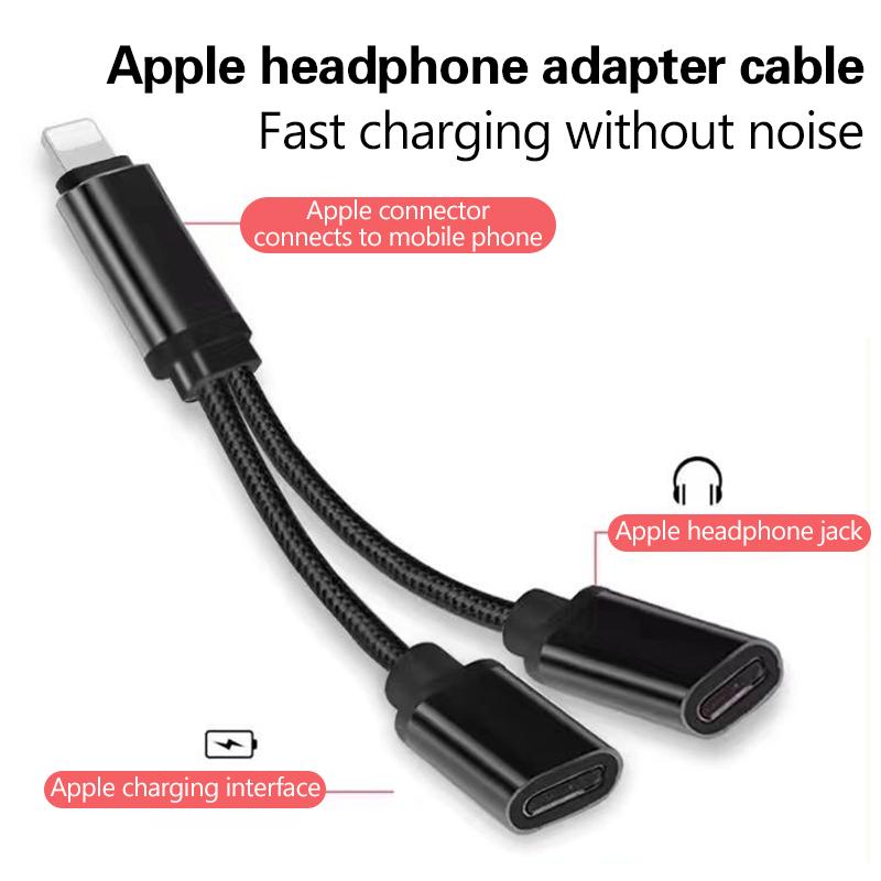 Audio Cable Charging 2 In 1 For Iphone14 13 12 11 Pro Max X 8 Accesorios Charging Cable Headphone Audio Aux Adapter Charger