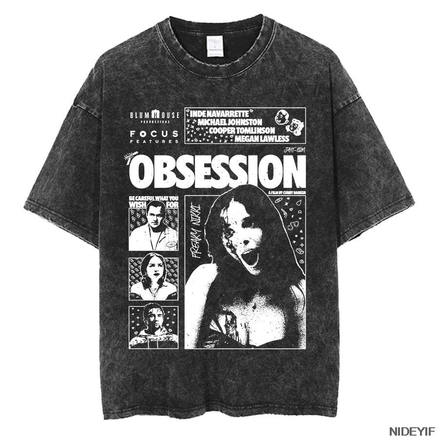 Obsession Movie Hooror Oversized T Shirt 100 Cotton Vintage Washed Tshirt for Men Women Hiphop Streetwear OBS3