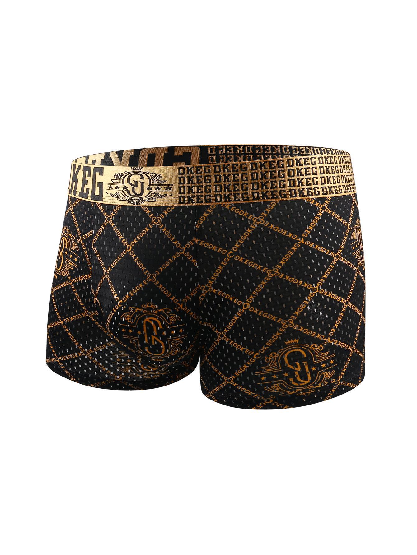 

Мужские трусы-боксеры Lux Black & Gold 3D Pouch Ice Silk с антибактериальной сеткой W650-5, XL чёрный/золотой