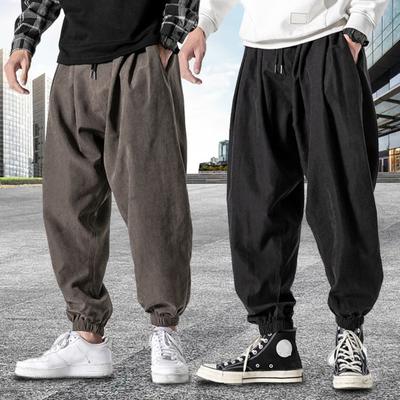 Mid-Rise Elastic Waistband Drawstring Pockets Solid Color Men Bloomers Spring Autumn Thin Style Hip Hop Trousers Streetwear