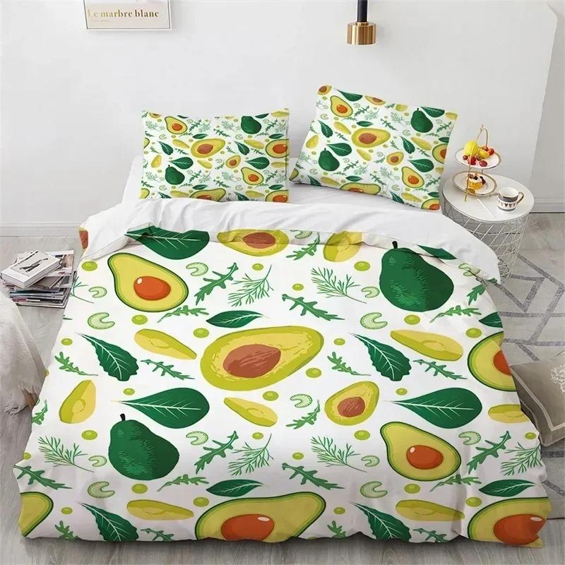 2025 Avocado Gesichter Bettwäscheset Jungen Mädchen Einzelbett Queen Size Niedlich Frucht Bettbezug Kissenbezug Bett Jungen
