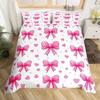 3D Bowknot Print Duvet Cover Set, Cute Bow Heart Pattern Bedding Set, Soft Microfiber Quilt Cover With Pillowcases