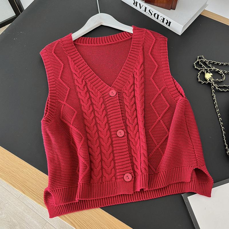 Women's Vest Knitted Vest Women's Outerwear Korean Version Solid Color Sweater Vest for Women