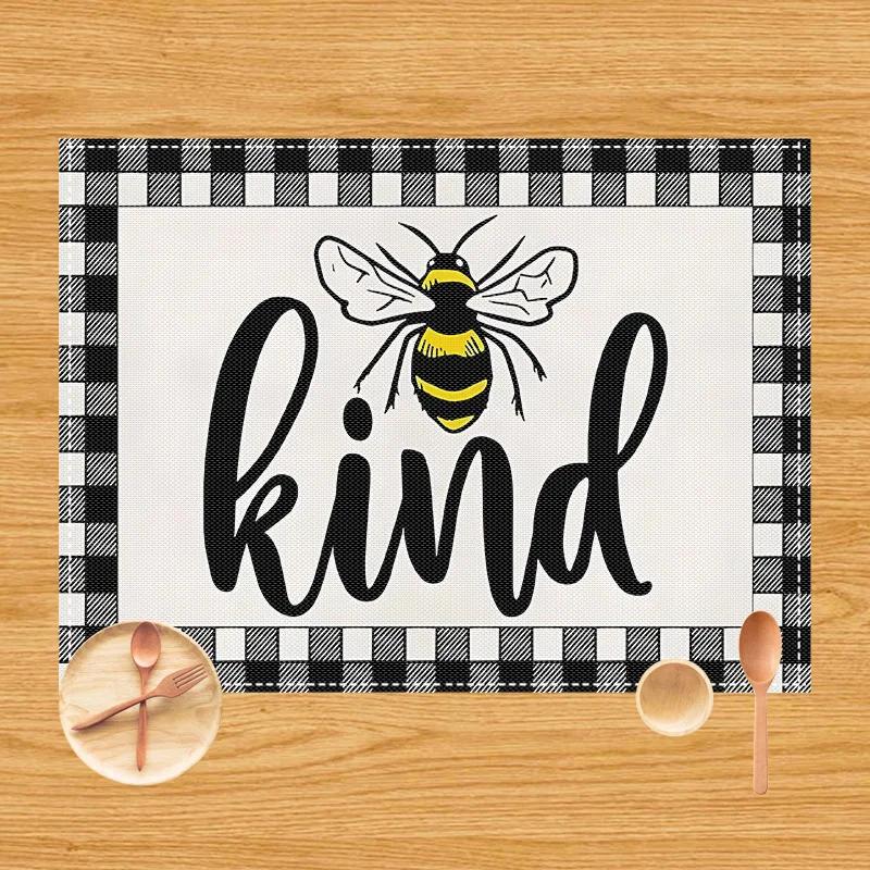 1 Stück Sonnenblumen-Bienen-Platzset Esstisch Sommer-Thema Tischdekoration Leinen Tischgeschirr Untersetzer Küchenzubehör für Kindergeburtstagsparty