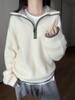 Women's Korean Style Color Block Wool Sweater - Loose Fit Half-Zip Knitwear for Autumn/Winter