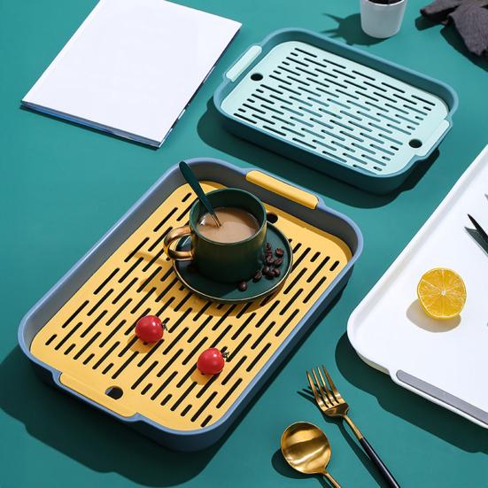 Multi-Purpose Drainage Tray Double-Layer Plastic Drying Rack Rinseable Garbage Tray