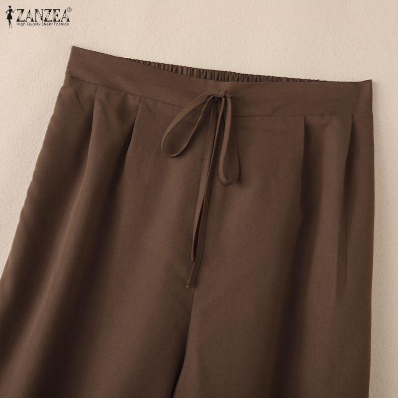 ZANZEA Women Casual Elastic Waist Solid Color Loose Pants