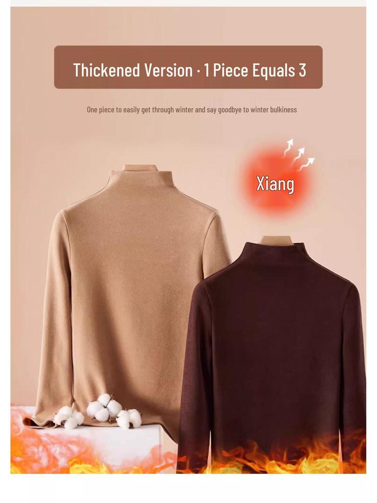 Women's Thermal Half-High Neck Brushed Long-Sleeve Base Layer Top for Autumn/Winter