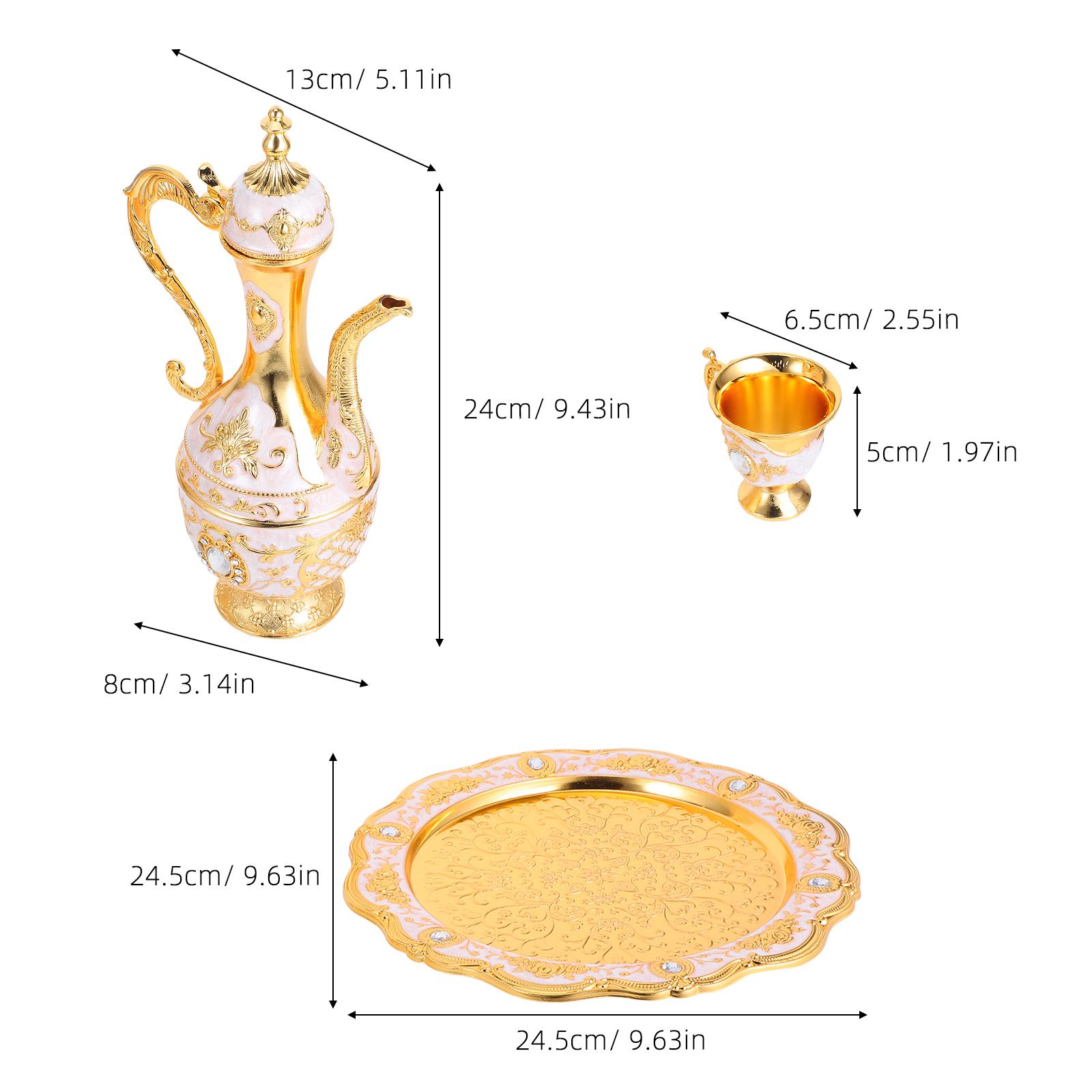 

1 Set Palace-Style Wine Goblet Set 250Ml 30Ml Metal Embossed Cups Tray Decanter For Home Wedding Party Retro Chalice Glassware золотистий