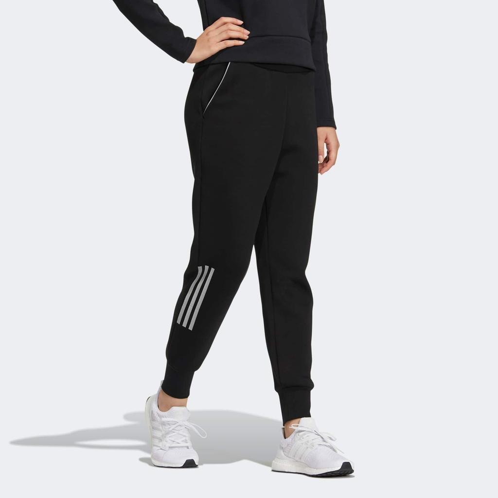 Adidas Striped Pattern Elastic Waist Joggers Women Bottoms Black HM7098