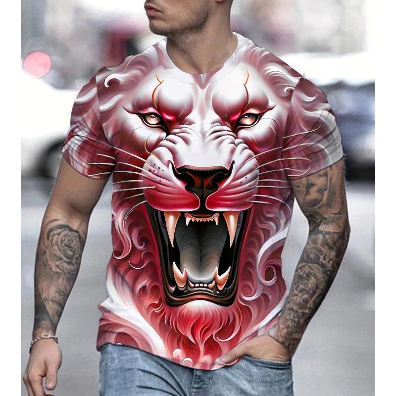 

2026 Hot Selling Cool Multi-color Majestic Lion Men s and Women s 3D Printed Round Neck Sports and S