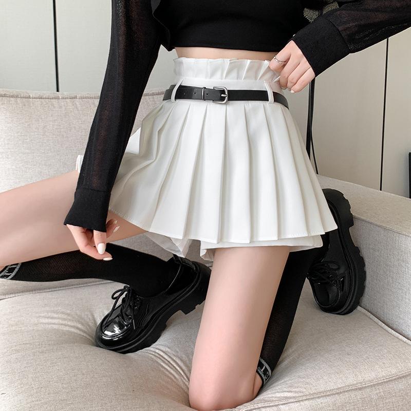 

Женская мини-юбка А-силуэта с плиссировкой и высокой талией - Дизайн с цветочным бутоном для всех сезонов Large белый