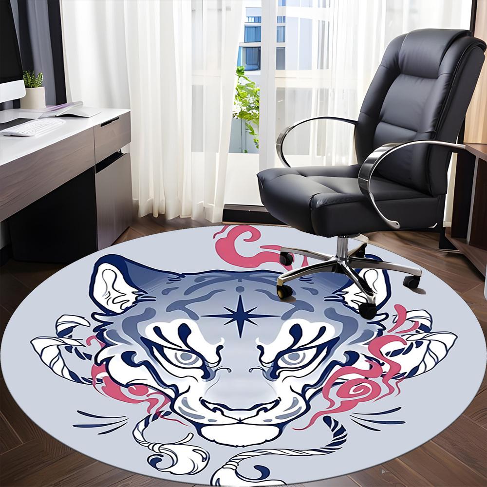1pc Tiger Tattoo Office Round Area Rug, Indoor Mat Suitable For Office, Under Office Chairs Bedroom Living Room Home Decor, Room Deco