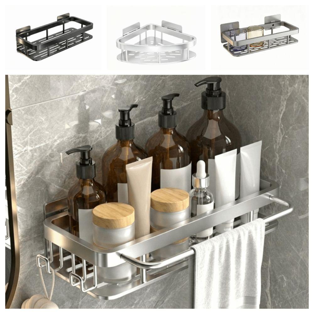 Heavy Duty Wall Mounted Shelf with rod Shower Rack Storage Accessories Storage Shelf Wall
