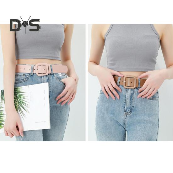 Women Belt Multi Holes Adjustable Length Square Buckle Faux Leather Waistband Jeans Dress Coats Candy Color Belt
