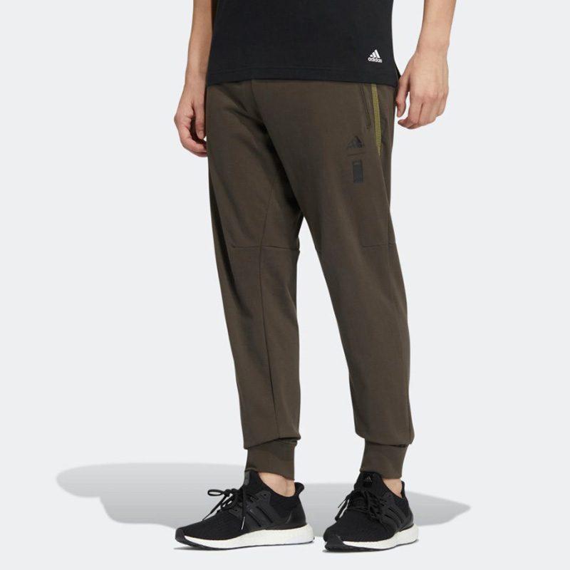 Adidas Knitted Sweatpants Men's Dark Gray Olive Green Moderate Cuffed Pants HE5159
