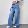 Wide Leg Pants Jeans Women Washed Denims Elastic Waist Lace Up Distressed Vintage Streetwear Female Full Length Loose Trousers