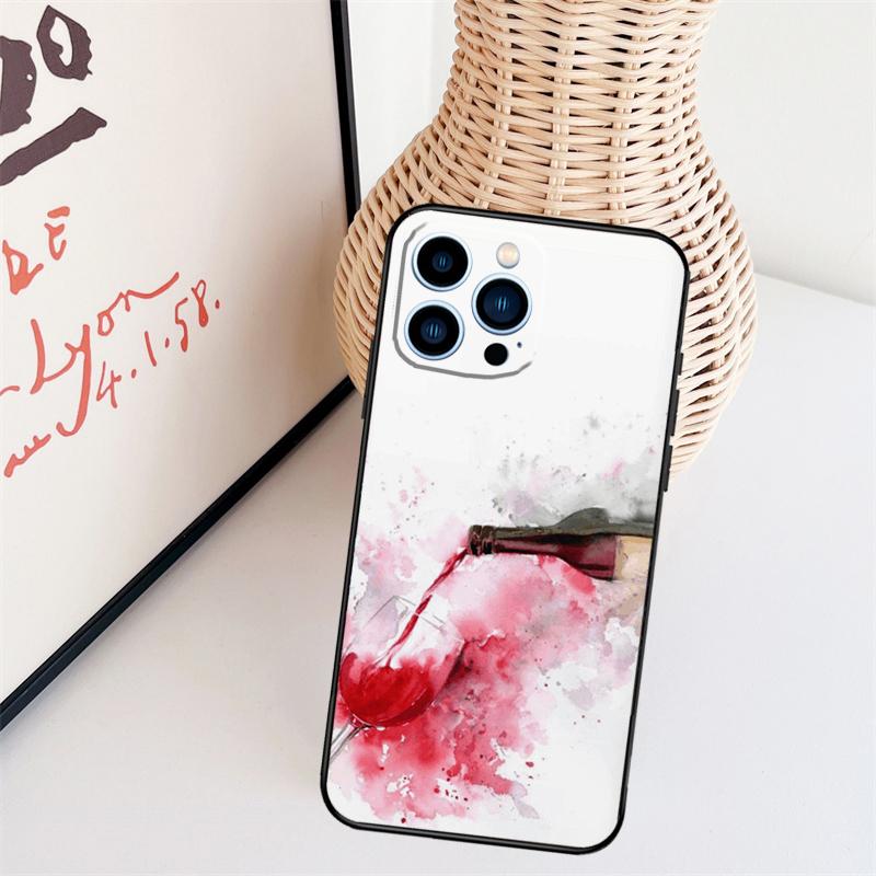 Red Wine Glass Art Phone Case For iPhone 16 Pro Max 14 13 12 11 15 17 Pro Max mini 15 16 Plus 16e Back Cover