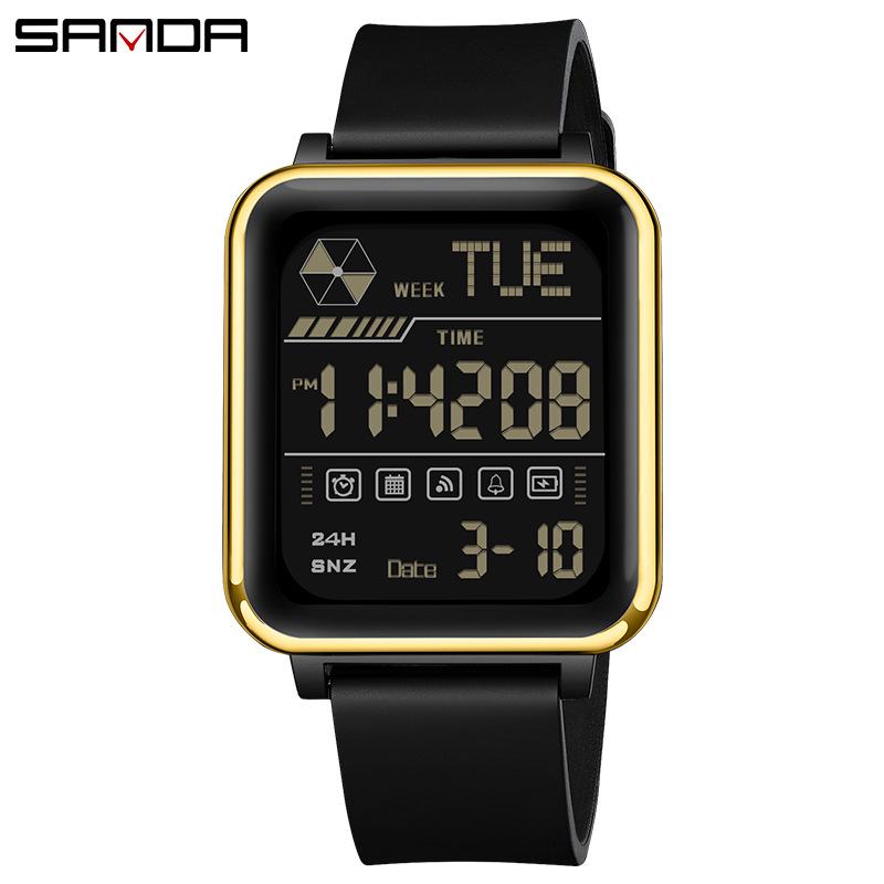 Sanda Luminous Waterproof Square Electronic Wristwatch with Alarm - Unisex Outdoor Sports Trendy Student Style