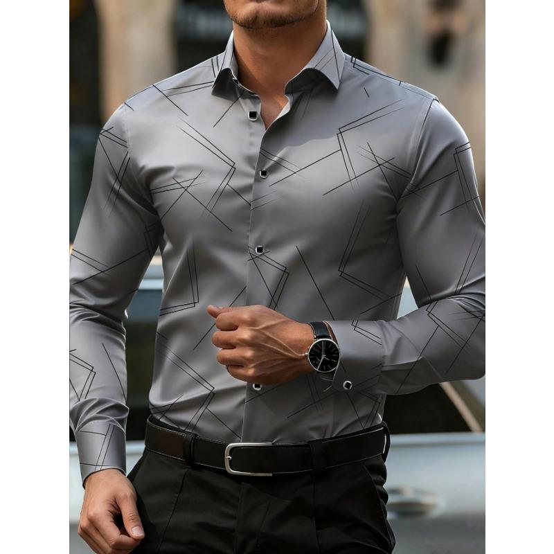 American Style Long Sleeve Shirt Men S Casual Printed Turn Down Collar