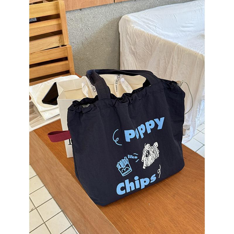 

New Lazy Wind Large Capacity Shoulder Bag Cute Embroidery Literary Versatile Canvas Bag Women s Casual Portable Tote Bag темно-синий