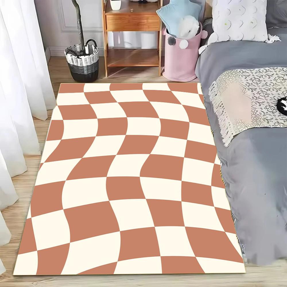 Checkered Rug Square Washable Rug for Home Decor Area Rug with Non-Slip Mat Checkered Carpet for Living Room Bedroom Kitchen