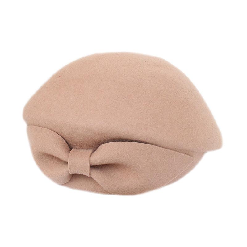 Hat Female Shape Felt Hat Autumn And Winter Wool Beret Elegant Solid Color Bow Stewardess Hat