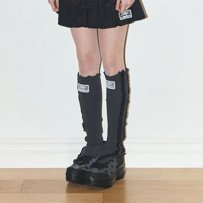 Frill Slit Leg Warmers Charcoal