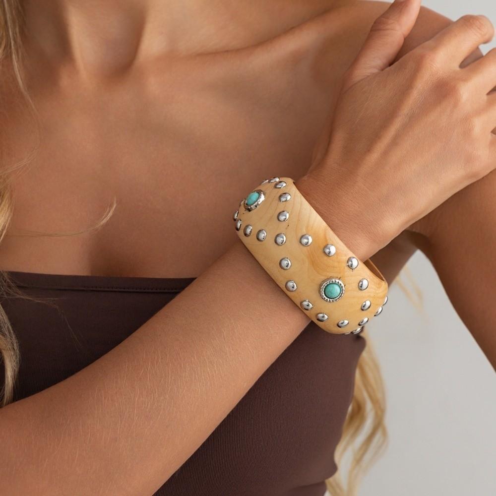 4 Colors Wooden Bracelet Vintage Finish Punk Hip Hop Bangle Vintage Wide Wood Bangle  Daily Wear