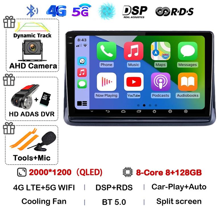 Android14 2din Auto For Toyota Noah Esquire Voxy 2014 2015 2016 -2020 Car Radio Multimedia Player GPS Navigation Support Carplay