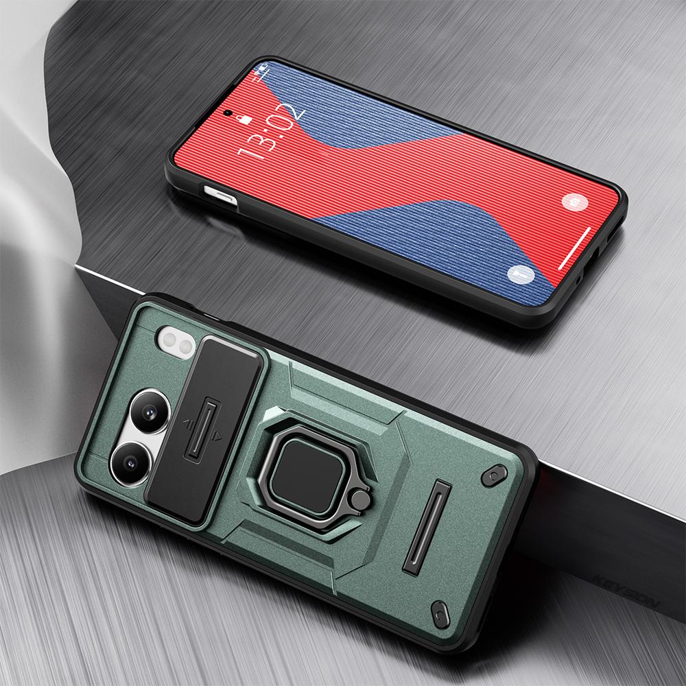 

KEYSION Противоударный защитный чехол для OnePlus Nord 4 Slide Camera Защитное кольцо Подставка для телефона Задняя крышка для OnePlus 1+ Nord 4 5G for OnePlus Nord 4 зелёный