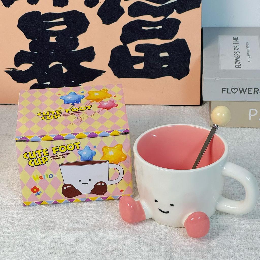 Fuß Keramiktasse Haushaltsbecher Damen Nischen-Design-Tasse Büro Trinkwasser Frühstück Kaffeetasse Geschenk